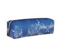 CHANGLEI Blue Musical Note Minimalist All-Over Print Cross-Grain PVC Leather Zipper Pencil Case, Soft Lined Portable Pen Pouch Stationery Bag
