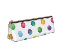 CHANGLEI Blue Polka Dot Pattern Cute Leather Pencil Case for Girls Boys,Printed Personalised Lightweight Pencil Stationery Case