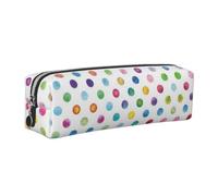 CHANGLEI Blue Polka Dot Pattern Minimalist All-Over Print Cross-Grain PVC Leather Zipper Pencil Case, Soft Lined Portable Pen Pouch Stationery Bag