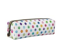 CHANGLEI Blue Polka Dot Pattern Minimalist All-Over Print Cross-Grain PVC Leather Zipper Pencil Case, Soft Lined Portable Pen Pouch Stationery Bag