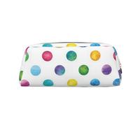 CHANGLEI Blue Polka Dot Pattern Personalised Leather Pencil Case for Girls Boys,Printed Lightweight Pencil Stationery Case