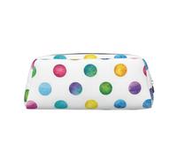 CHANGLEI Blue Polka Dot Pattern Personalised Leather Pencil Case for Girls Boys,Printed Lightweight Pencil Stationery Case