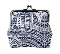 CHANGLEI Blue Polynesian Maori Tribal Pattern Women's Bifold Kiss Lock Coin Purse-Double-Sided Printed Leather Small Wallet for Cards,Cash,Coins-Secure Clasp Closure for Women Or Girls