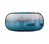 CHANGLEI Boat in Lake Landscape Double-Zip Pencil Case with 4 Pen Slots Mesh Pocket,Print Lightweight Durable Polyester Pencil Pouch for School,Office,Or Makeup Organizer