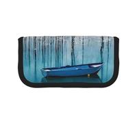 CHANGLEI Boat in Lake Landscape Sturdy Canvas Pencil Case with Full-Print Design,Double Zip Closure, Black Border Contrasting Design Multi-Use Organizer