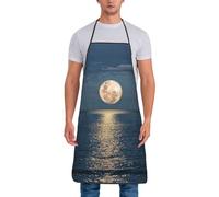 CHANGLEI Bright Moon At Sea Hippie Aprons For Women Men, Personalised Print Polyester Chef Apron For Cooking Baking Gardening