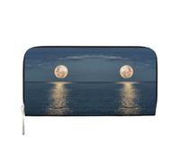 CHANGLEI Bright Moon at Sea Hippie Long Zip Around Pu Leather Clutch Wallet for Women,Multi-Functional Purse with Coin Pocket, Multiple Card Slots and Organizer Compartments