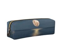 CHANGLEI Bright Moon At Sea Hippie Minimalist All-Over Print Cross-Grain PVC Leather Zipper Pencil Case, Soft Lined Portable Pen Pouch Stationery Bag