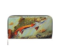 CHANGLEI Brook Trout Fly Fishing Long Zip Around Pu Leather Clutch Wallet for Women,Multi-Functional Purse with Coin Pocket, Multiple Card Slots and Organizer Compartments
