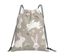 CHANGLEI Bunny Floral Large Casual Drawstring Backpack With Print,Water-Resistant Polyester,Lightweight Durable,Black Contrast Back For Gym,Yoga,Travel