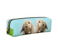 CHANGLEI Bunny On The Grass Minimalist All-Over Print Cross-Grain PVC Leather Zipper Pencil Case, Soft Lined Portable Pen Pouch Stationery Bag