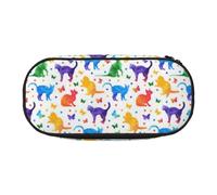 CHANGLEI Butterfly Polka Dot and Cat Double-Zip Pencil Case with 4 Pen Slots Mesh Pocket,Print Lightweight Durable Polyester Pencil Pouch for School,Office,Or Makeup Organizer