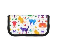 CHANGLEI Butterfly Polka Dot and Cat Sturdy Canvas Pencil Case with Full-Print Design,Double Zip Closure, Black Border Contrasting Design Multi-Use Organizer