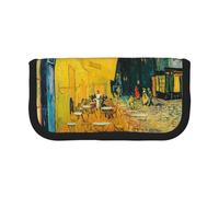 CHANGLEI Cafe Terrace at Night Sturdy Canvas Pencil Case with Full-Print Design,Double Zip Closure, Black Border Contrasting Design Multi-Use Organizer