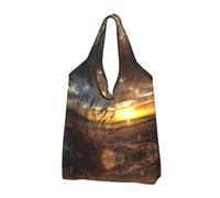 CHANGLEI Calm Coastal Scene Reusable Foldable Shopping Bag With All-Over Print-Waterproof Grocery Tote,Compact Carry Pouch,Holds 50lbs,Eco-Friendly Machine Washable