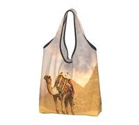 CHANGLEI Camel Reusable Foldable Shopping Bag With All-Over Print-Waterproof Grocery Tote,Compact Carry Pouch,Holds 50lbs,Eco-Friendly Machine Washable