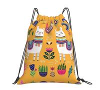CHANGLEI Cartoon Alpaca Cute Animal Large Casual Drawstring Backpack With Print,Water-Resistant Polyester,Lightweight Durable,Black Contrast Back For Gym,Yoga,Travel
