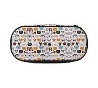 CHANGLEI Cartoon Cat and Dog Double-Zip Pencil Case with 4 Pen Slots Mesh Pocket,Print Lightweight Durable Polyester Pencil Pouch for School,Office,Or Makeup Organizer