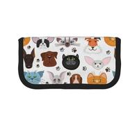 CHANGLEI Cartoon Cat and Dog Sturdy Canvas Pencil Case with Full-Print Design,Double Zip Closure, Black Border Contrasting Design Multi-Use Organizer