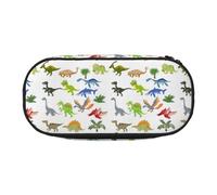 CHANGLEI Cartoon Dinosaur Images Double-Zip Pencil Case with 4 Pen Slots Mesh Pocket,Print Lightweight Durable Polyester Pencil Pouch for School,Office,Or Makeup Organizer