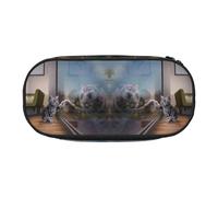 CHANGLEI Cat and Reflection Tiger Animal Double-Zip Pencil Case with 4 Pen Slots Mesh Pocket,Print Lightweight Durable Polyester Pencil Pouch for School,Office,Or Makeup Organizer