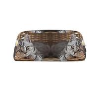 CHANGLEI Cat Personalised Leather Pencil Case for Girls Boys,Printed Lightweight Pencil Stationery Case
