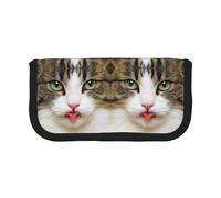 CHANGLEI Cat Sturdy Canvas Pencil Case with Full-Print Design,Double Zip Closure, Black Border Contrasting Design Multi-Use Organizer