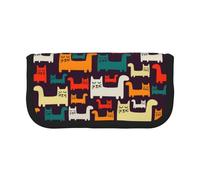 CHANGLEI Cat Sturdy Canvas Pencil Case with Full-Print Design,Double Zip Closure, Black Border Contrasting Design Multi-Use Organizer