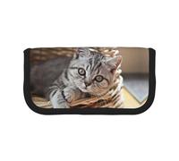 CHANGLEI Cat Sturdy Canvas Pencil Case with Full-Print Design,Double Zip Closure, Black Border Contrasting Design Multi-Use Organizer