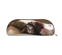 CHANGLEI Cat Under Blanket Cute Leather Pencil Case Storage Bag,Printed Lightweight Stationery Cosmetic Storage Bag