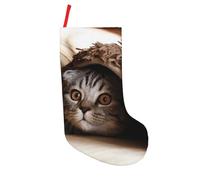 CHANGLEI Cat Under Blanket Large Christmas Stocking,Personalized 18 Inch Polyester Festive Sock With Hanging Loop For Fireplace Mantle,Xmas Decor