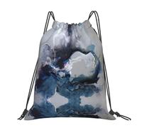CHANGLEI Cerulean Waters Large Casual Drawstring Backpack With Print,Water-Resistant Polyester,Lightweight Durable,Black Contrast Back For Gym,Yoga,Travel