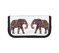 CHANGLEI Cheerful Elephant Large Capacity Canvas Pencil Case 19x9x5 Cm,Double Zipper Inner Mesh Pocket Pen Bag,Multi-Purpose Storage Bag