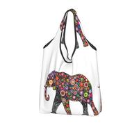 CHANGLEI Cheerful Elephant Reusable Foldable Shopping Bag With All-Over Print-Waterproof Grocery Tote,Compact Carry Pouch,Holds 50lbs,Eco-Friendly Machine Washable
