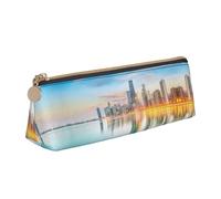 CHANGLEI Chicago Downtown Sunset Cute Leather Pencil Case for Girls Boys,Printed Personalised Lightweight Pencil Stationery Case