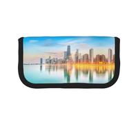 CHANGLEI Chicago Downtown Sunset Large Canvas Pencil Case for Girls Boys,Printed Personalised Lightweight Pencil Stationery Case