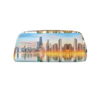 CHANGLEI Chicago Downtown Sunset Personalised Leather Pencil Case for Girls Boys,Printed Lightweight Pencil Stationery Case