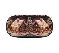 CHANGLEI Christmas Gingerbread Like Village House Double-Zip Pencil Case with 4 Pen Slots Mesh Pocket,Print Lightweight Durable Polyester Pencil Pouch for School,Office,Or Makeup Organizer