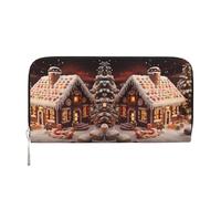 CHANGLEI Christmas Gingerbread Like Village House Long Zip Around Pu Leather Clutch Wallet for Women,Multi-Functional Purse with Coin Pocket, Multiple Card Slots and Organizer Compartments
