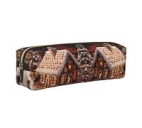 CHANGLEI Christmas Gingerbread Like Village House Minimalist All-Over Print Cross-Grain PVC Leather Zipper Pencil Case, Soft Lined Portable Pen Pouch Stationery Bag