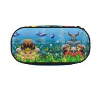 CHANGLEI Colored Undersea World Double-Zip Pencil Case with 4 Pen Slots Mesh Pocket,Print Lightweight Durable Polyester Pencil Pouch for School,Office,Or Makeup Organizer