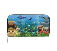 CHANGLEI Colored Undersea World Long Zip Around Pu Leather Clutch Wallet for Women,Multi-Functional Purse with Coin Pocket, Multiple Card Slots and Organizer Compartments