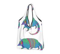 CHANGLEI Colorful Animals Reusable Foldable Shopping Bag With All-Over Print-Waterproof Grocery Tote,Compact Carry Pouch,Holds 50lbs,Eco-Friendly Machine Washable
