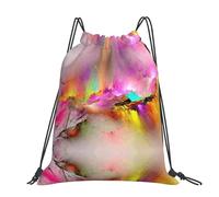 CHANGLEI Colorful Aurora Large Casual Drawstring Backpack With Print,Water-Resistant Polyester,Lightweight Durable,Black Contrast Back For Gym,Yoga,Travel