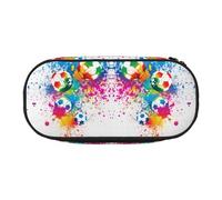 CHANGLEI Colorful Football Double-Zip Pencil Case with 4 Pen Slots Mesh Pocket,Print Lightweight Durable Polyester Pencil Pouch for School,Office,Or Makeup Organizer