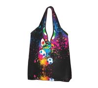 CHANGLEI Colorful Football Reusable Foldable Shopping Bag With All-Over Print-Waterproof Grocery Tote,Compact Carry Pouch,Holds 50lbs,Eco-Friendly Machine Washable