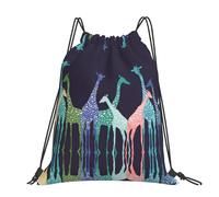 CHANGLEI Colorful Giraffe Fans Lovers Large Casual Drawstring Backpack With Print,Water-Resistant Polyester,Lightweight Durable,Black Contrast Back For Gym,Yoga,Travel