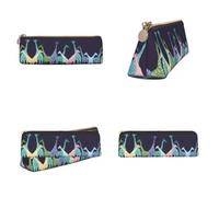 CHANGLEI Colorful Giraffe Fans Lovers Printed Triangular Pencil Case,Cross Texture Pu Leather Cosmetic Pouch, Large Capacity Pen Bag with Zipper