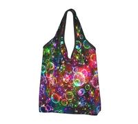 CHANGLEI Colorful Rainbow Stars Reusable Foldable Shopping Bag With All-Over Print-Waterproof Grocery Tote,Compact Carry Pouch,Holds 50lbs,Eco-Friendly Machine Washable