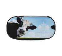 CHANGLEI Cow Patterns Double-Zip Pencil Case with 4 Pen Slots Mesh Pocket,Print Lightweight Durable Polyester Pencil Pouch for School,Office,Or Makeup Organizer